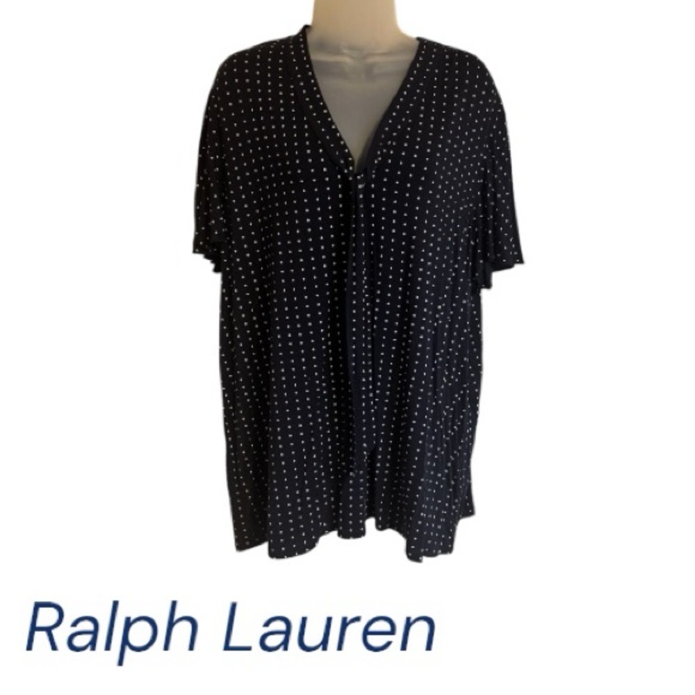 Ralph Lauren Navy /White Polka Dot V-Neck Top PLUS: 2X #N - Picture 1 of 7